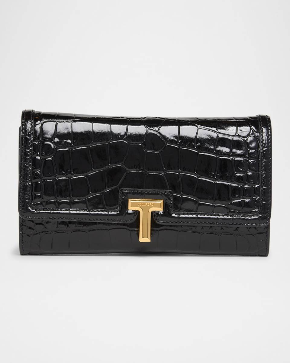 Wallis Flap Wallet in Shiny Croc-Embossed Leather
